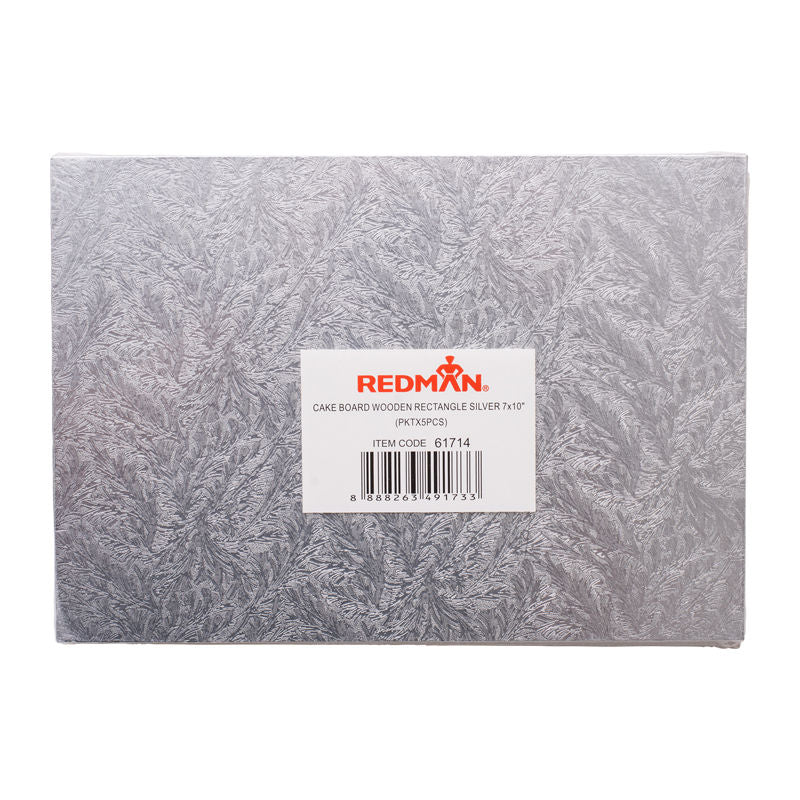 Redman Cakeboard Wooden Rect Silver 7X10"  - 5Pcs