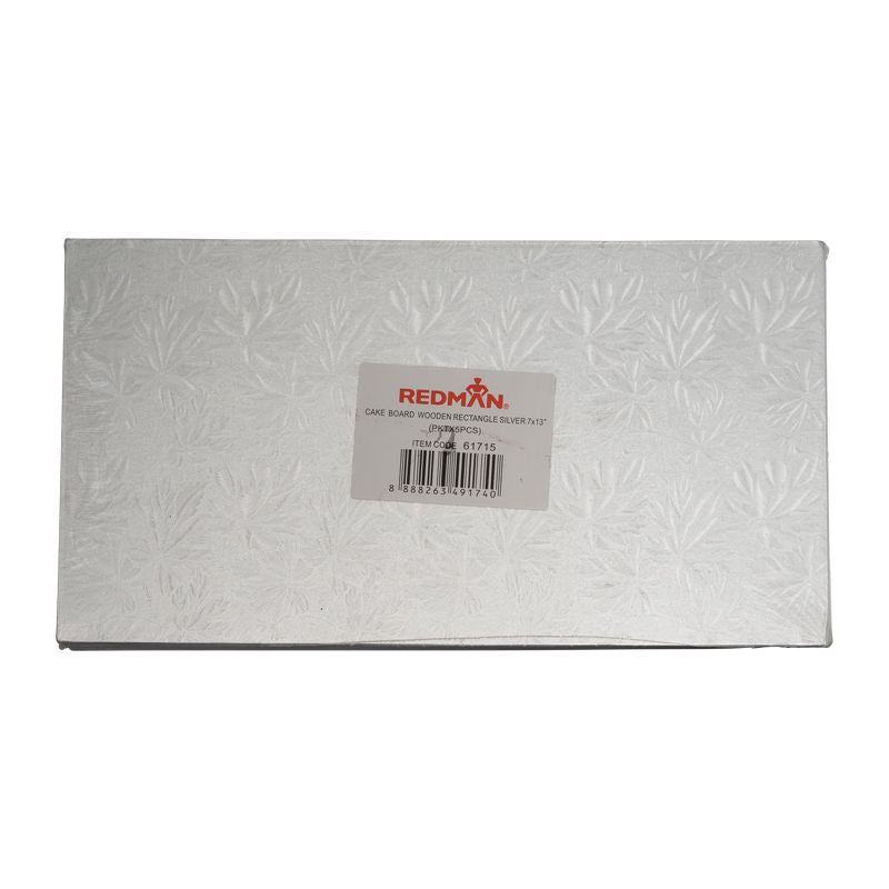 Redman Cakeboard Wooden Rect Silver 7X13"  - 5Pcs