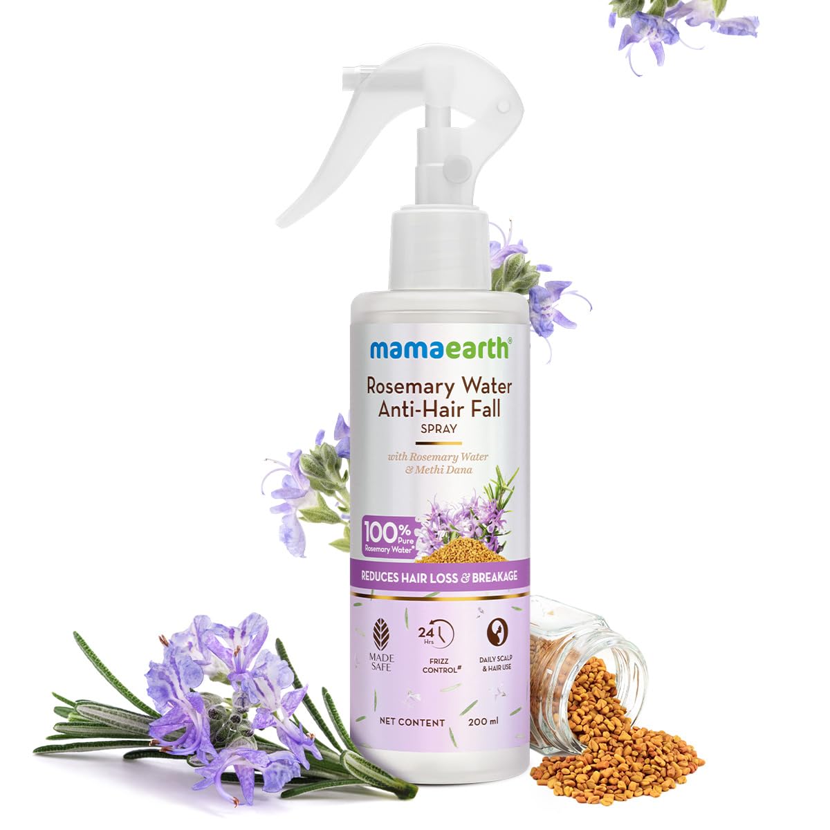 Mamaearth Rosemary Water Anti-Hair Fall Spray with 100% Pure Rosemary Water & Methi (Certified ORGANIC) - 200 ml