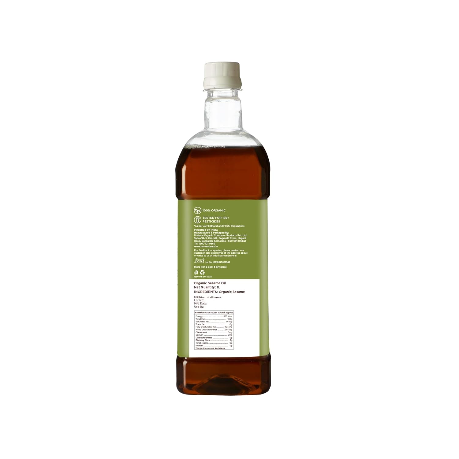 Phalada Pure & Sure Organic Cold Pressed Sesame Oil - 1 L