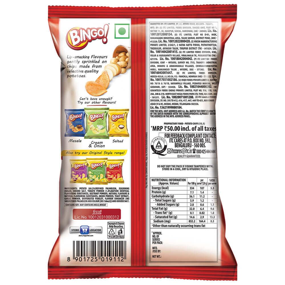 Bingo Tomato Flavour Potato Chips - 110 g