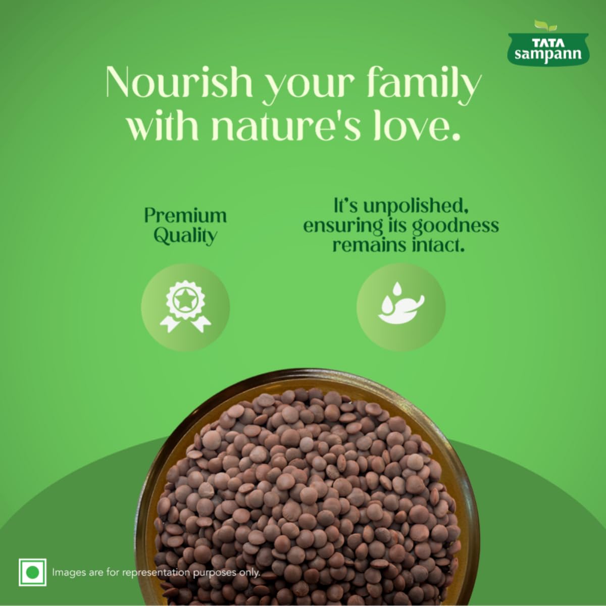 Tata Sampann Unpolished Kali Masoor Dal Whole With Skin - 1 kg