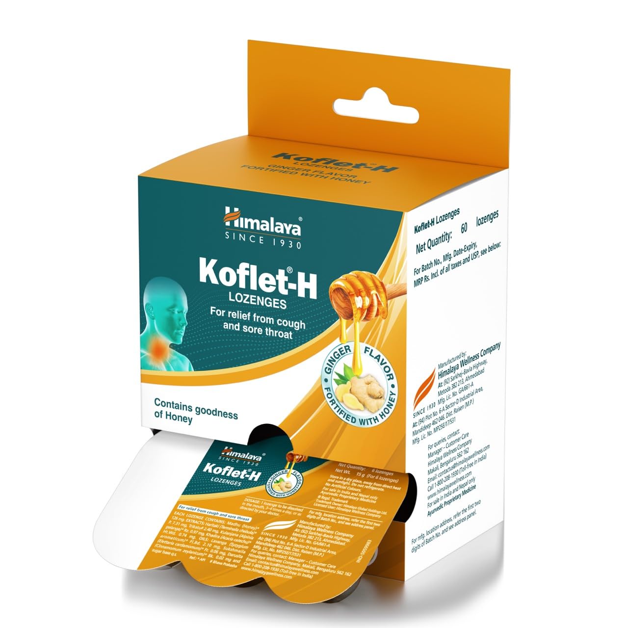 Himalaya Koflet-H Lozenges Ginger Flavor - 10 x 6 Lozenges