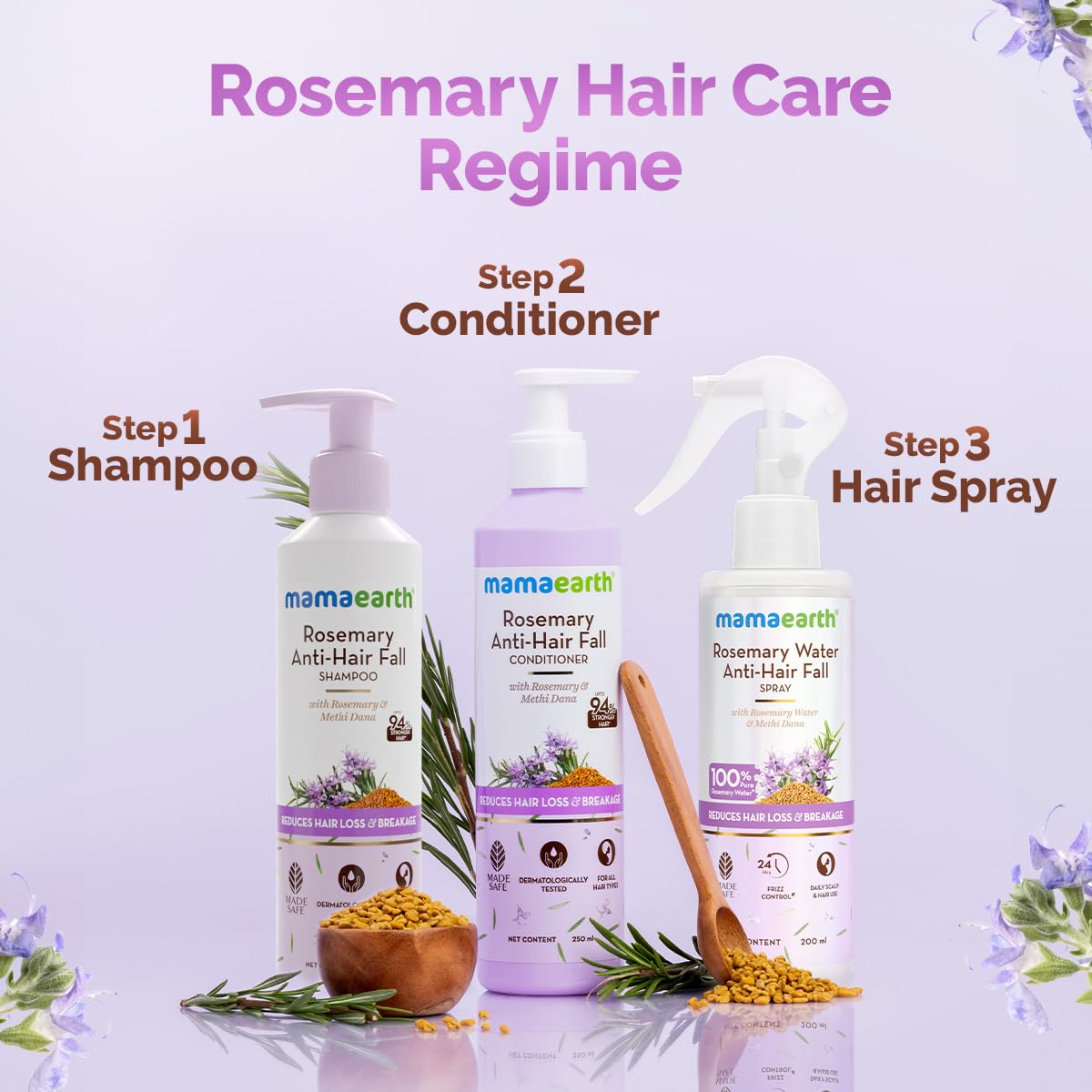 Mamaearth Rosemary Water Anti-Hair Fall Spray with 100% Pure Rosemary Water & Methi (Certified ORGANIC) - 200 ml
