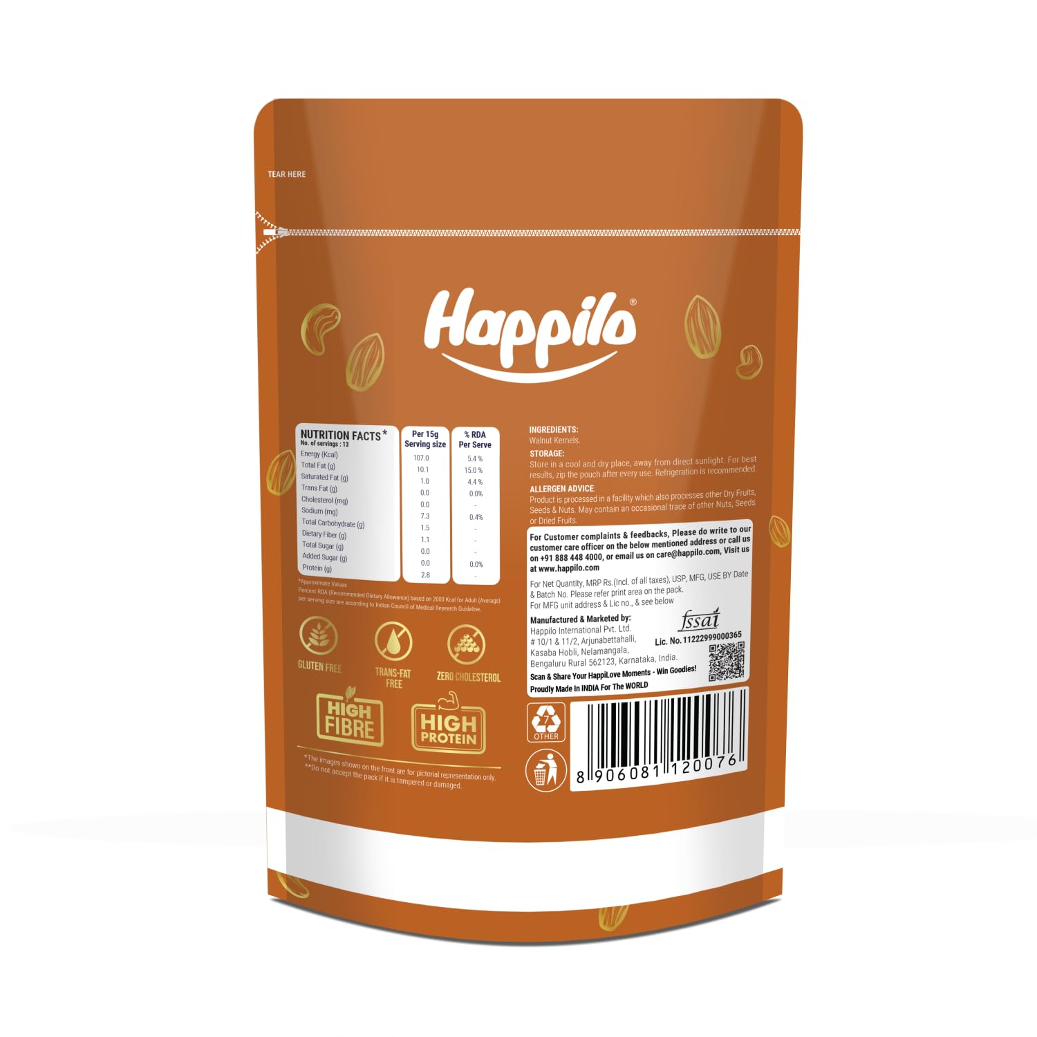 Happilo Pure Californian Raw Walnut Kernels - 200 g