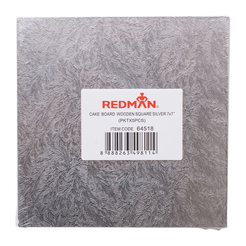 Redman Wooden Cakeboard Square Silver 7"  - 5Pcs