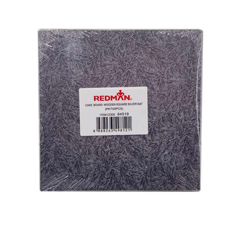 Redman Wooden Cakeboard Square Silver 8"  - 5Pcs