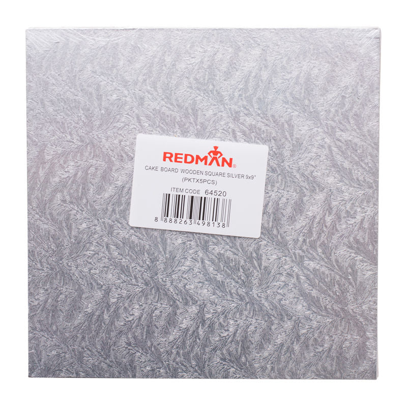 Redman Wooden Cakeboard Square Silver 9"  - 5Pcs