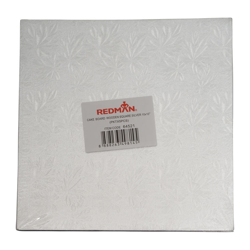 Redman Wooden Cakeboard Square Silver 10"  - 5Pcs