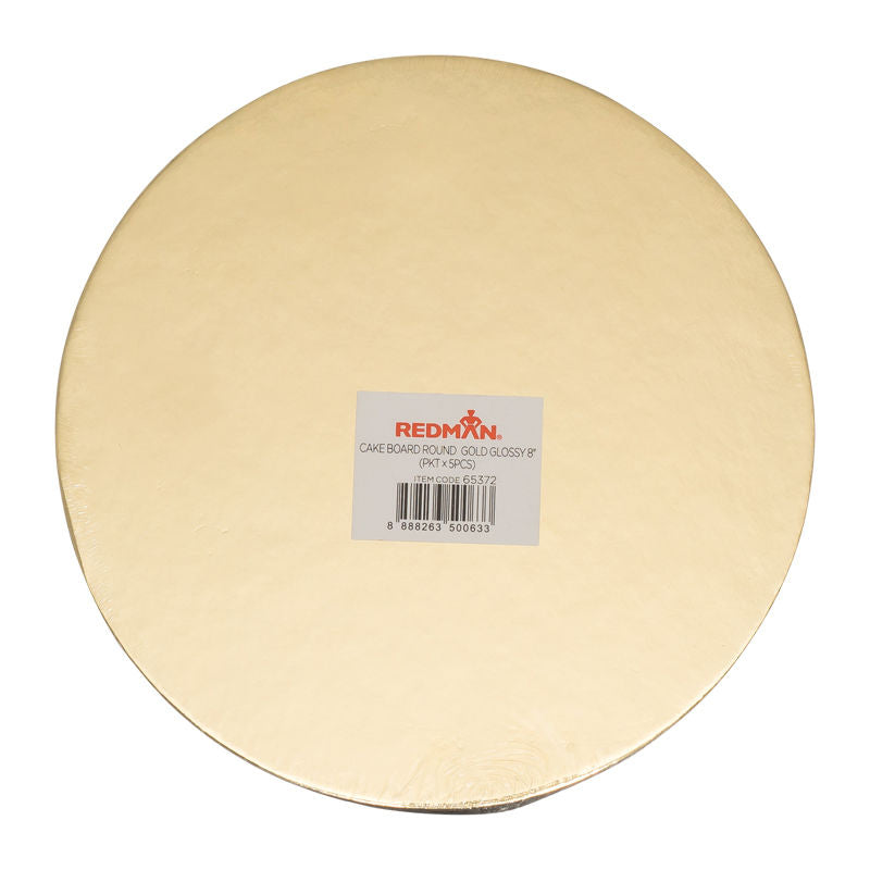Redman Cakeboard 8" Round Glossy Gold  - 5Pcs
