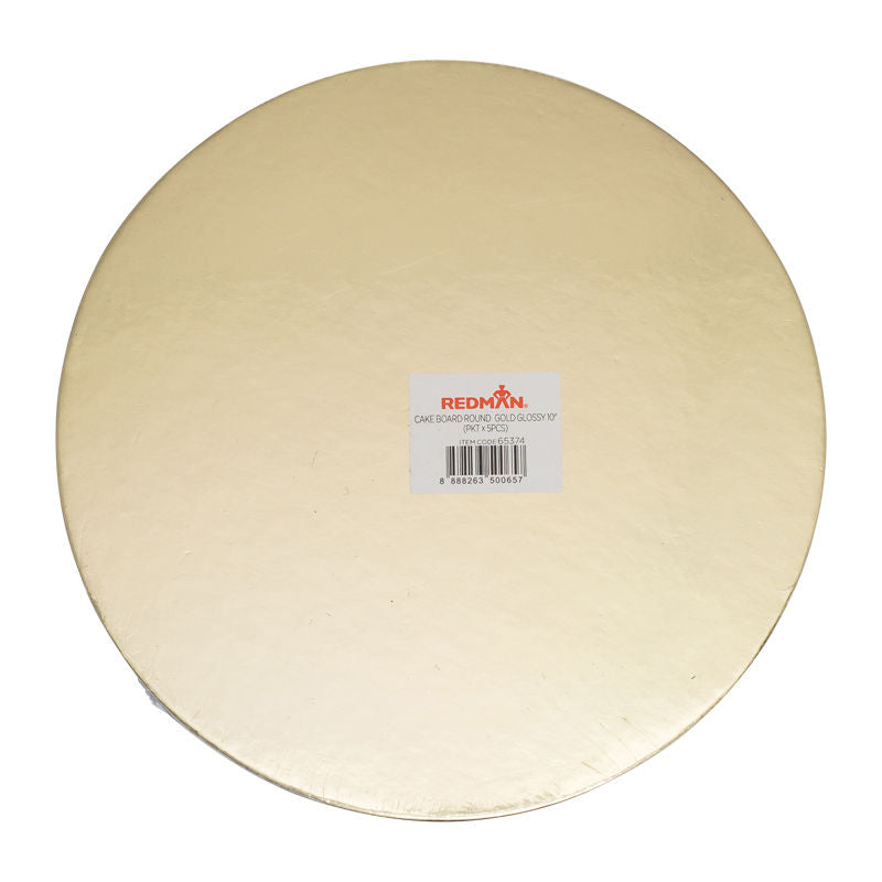 Redman Cakeboard 10" Round Glossy Gold  - 5Pcs
