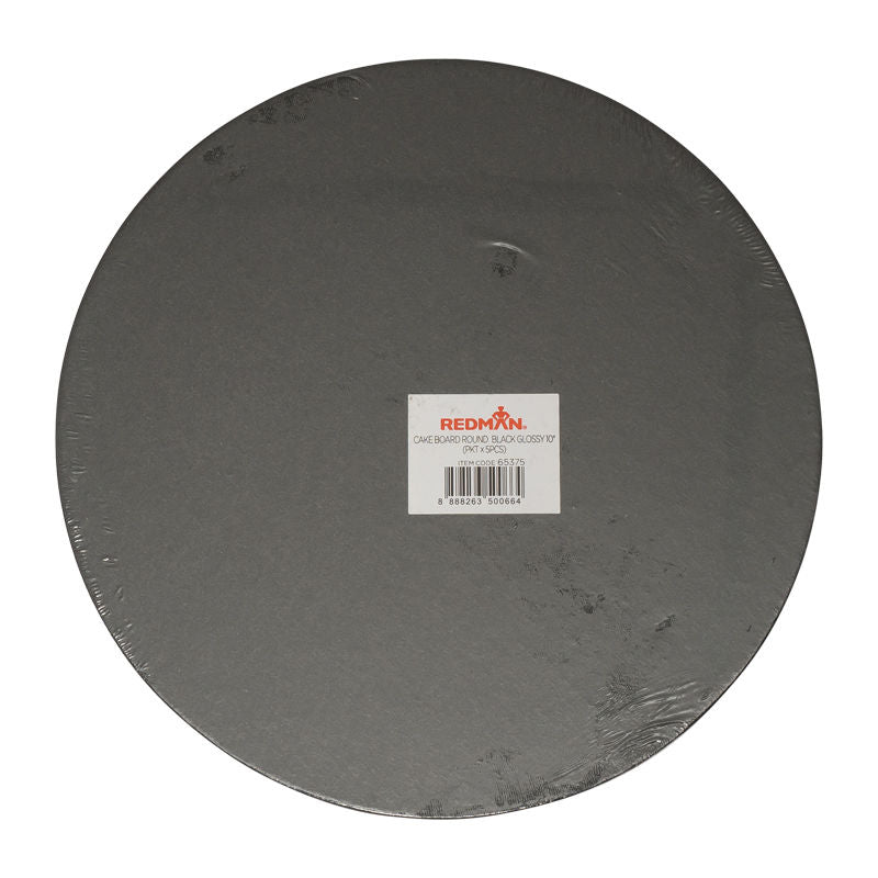 Redman Cakeboard 10" Round Glossy Black  - 5Pcs