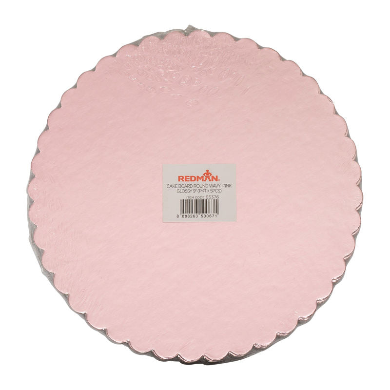 Redman Cakeboard 9" Round Wavy Pink  - 5Pcs