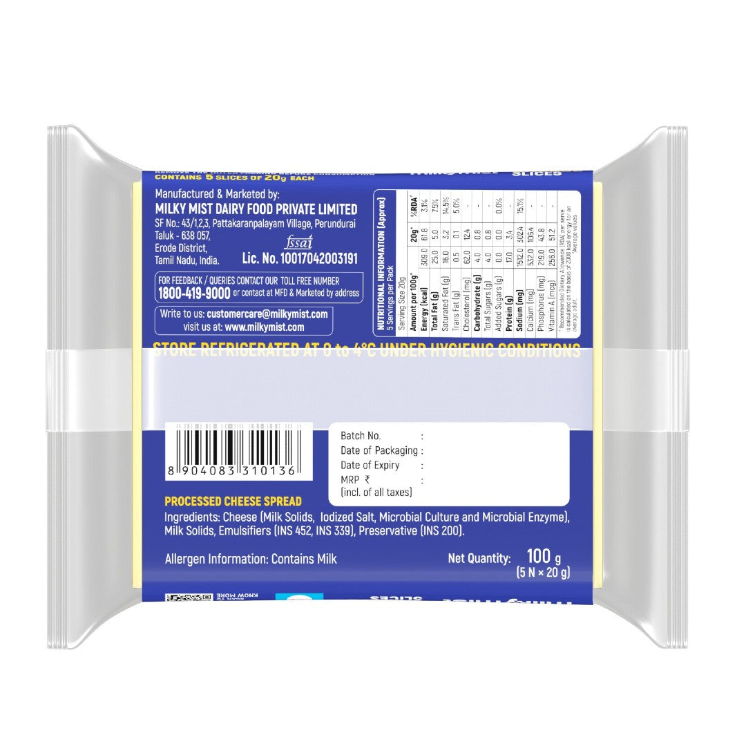 Milky Mist Cheese Slices (Chilled) - 100 g (5 Slices)