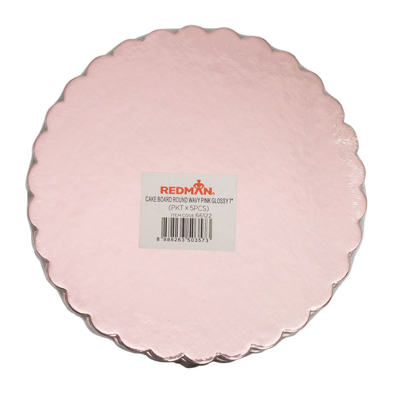 Redman Cakeboard 7" Round Wavy Pink  - 5Pcs