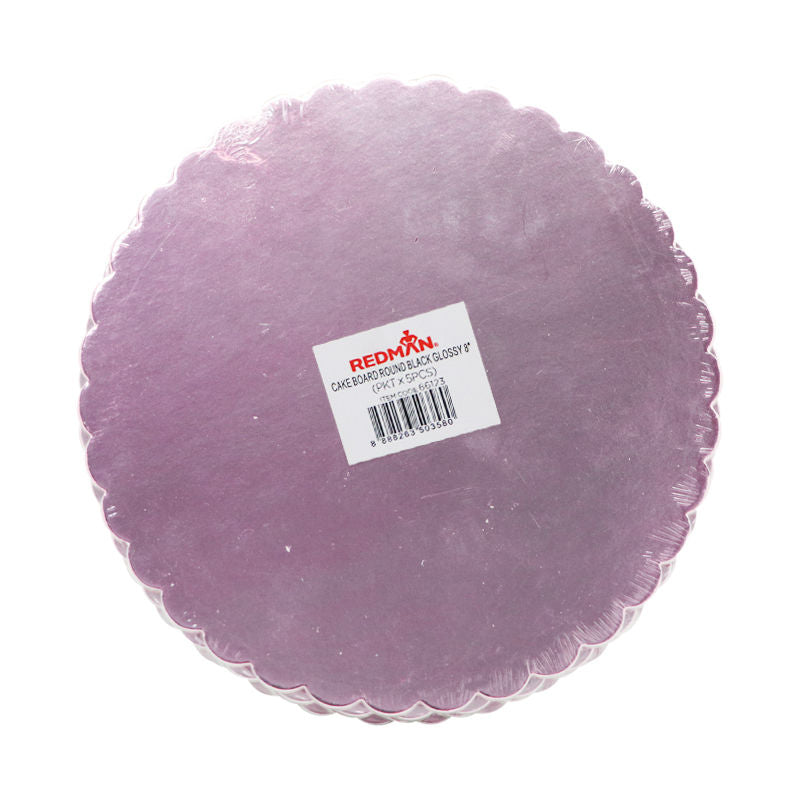 Redman Cakeboard 8" Round Black Glossy  - 5Pcs