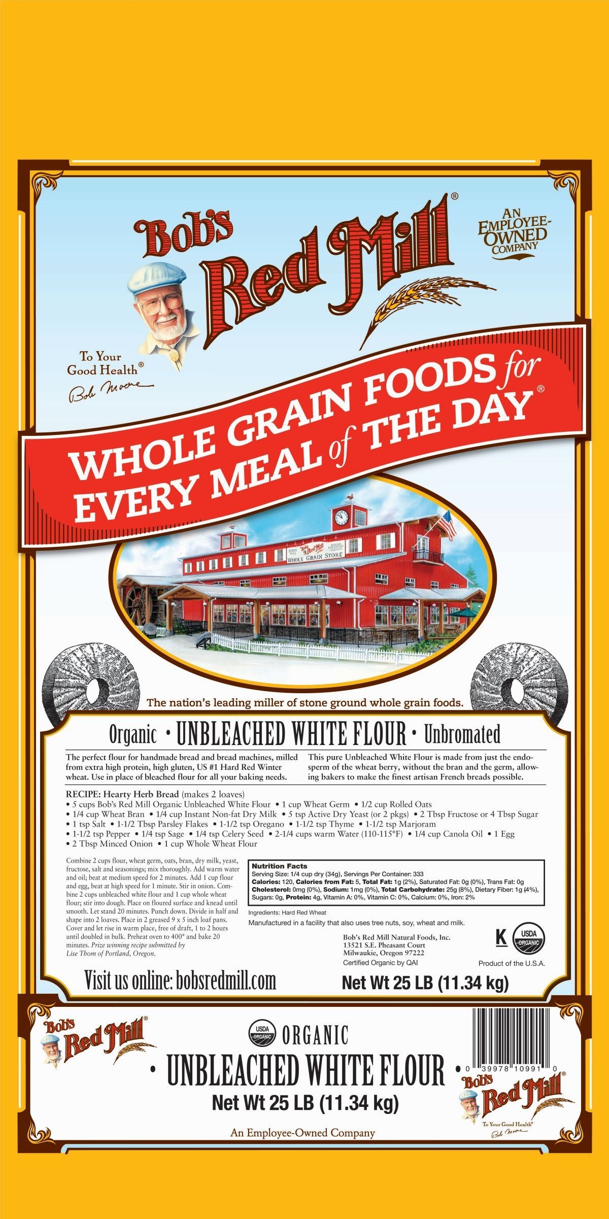 Bob's Red MilL Flour Unbl All Purp Wht Org 25Lbs  - 1 Pc