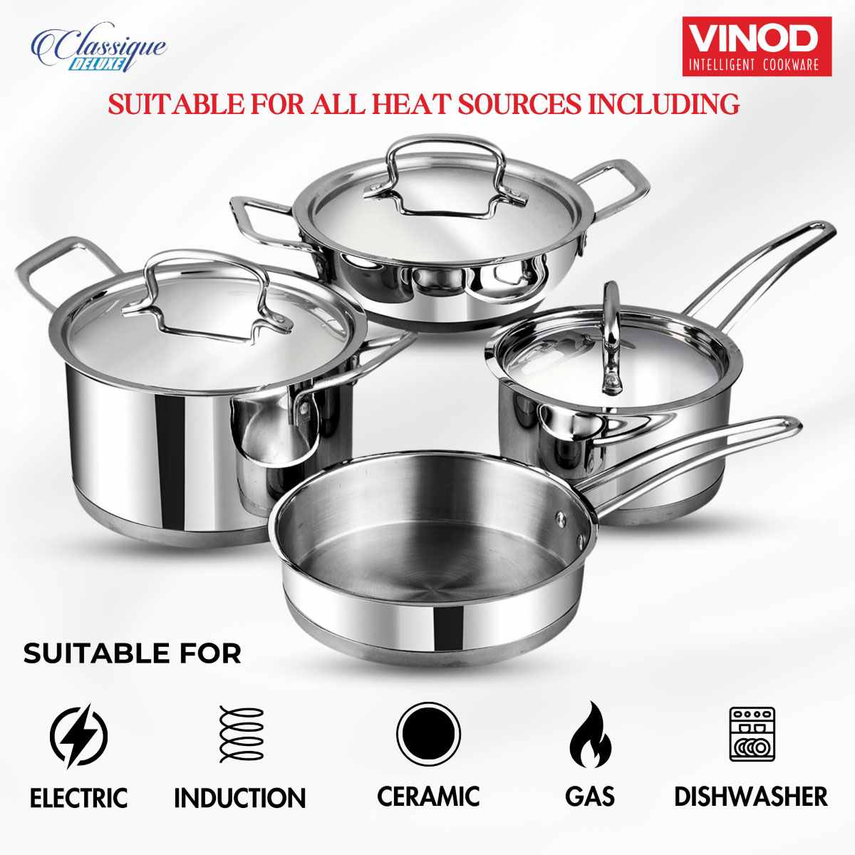 Vinod Classique Deluxe Stainless Steel Cookware - Set of 4 - DLXCLA4