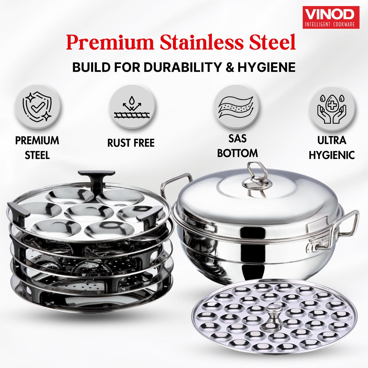 Vinod Stainless Steel Deluxe Multi Kadai with 6 Plates - 26 cm - SSMUKDDX
