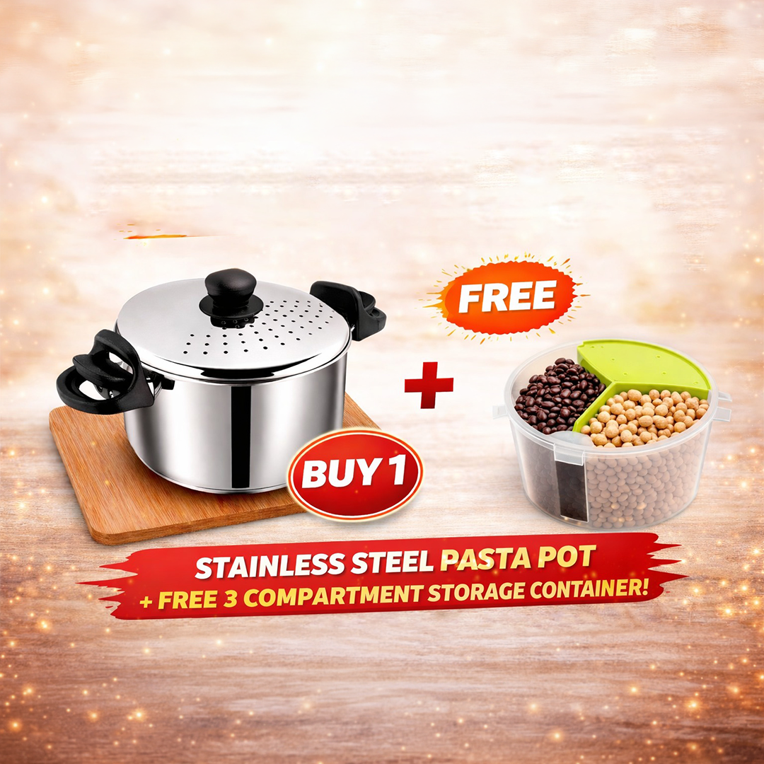 Vinod Stainless Steel Pasta Pot with Strainer lid - 6.8 L - STP + FREE Storage Container 1 Pc