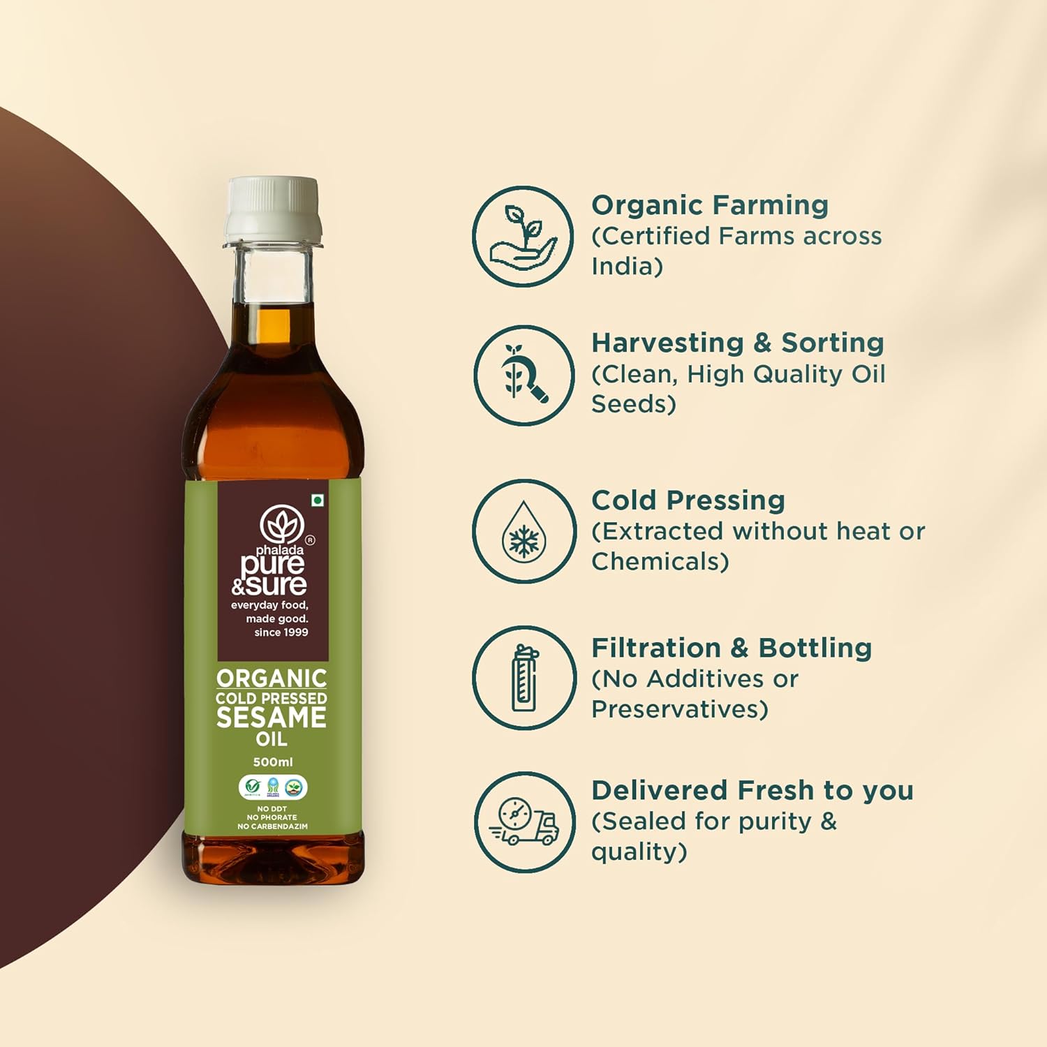 Phalada Pure & Sure Organic Cold Pressed Sesame Oil - 500 ml