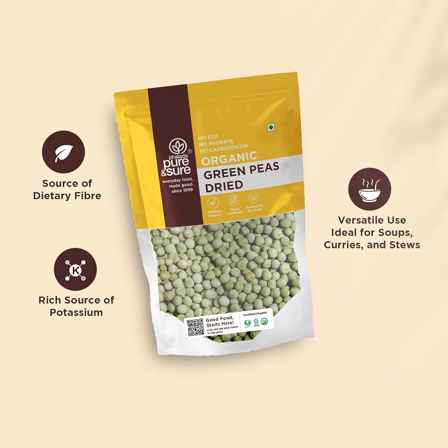 Phalada Pure & Sure Organic Green Peas (Matar) Dry - 500 g