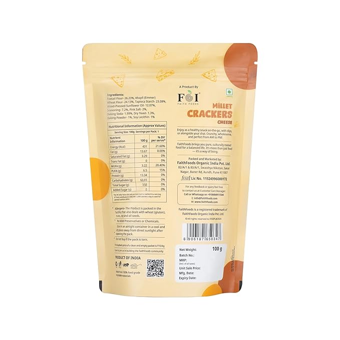 Faith Foods Millet Crackers Cheese - 100 g
