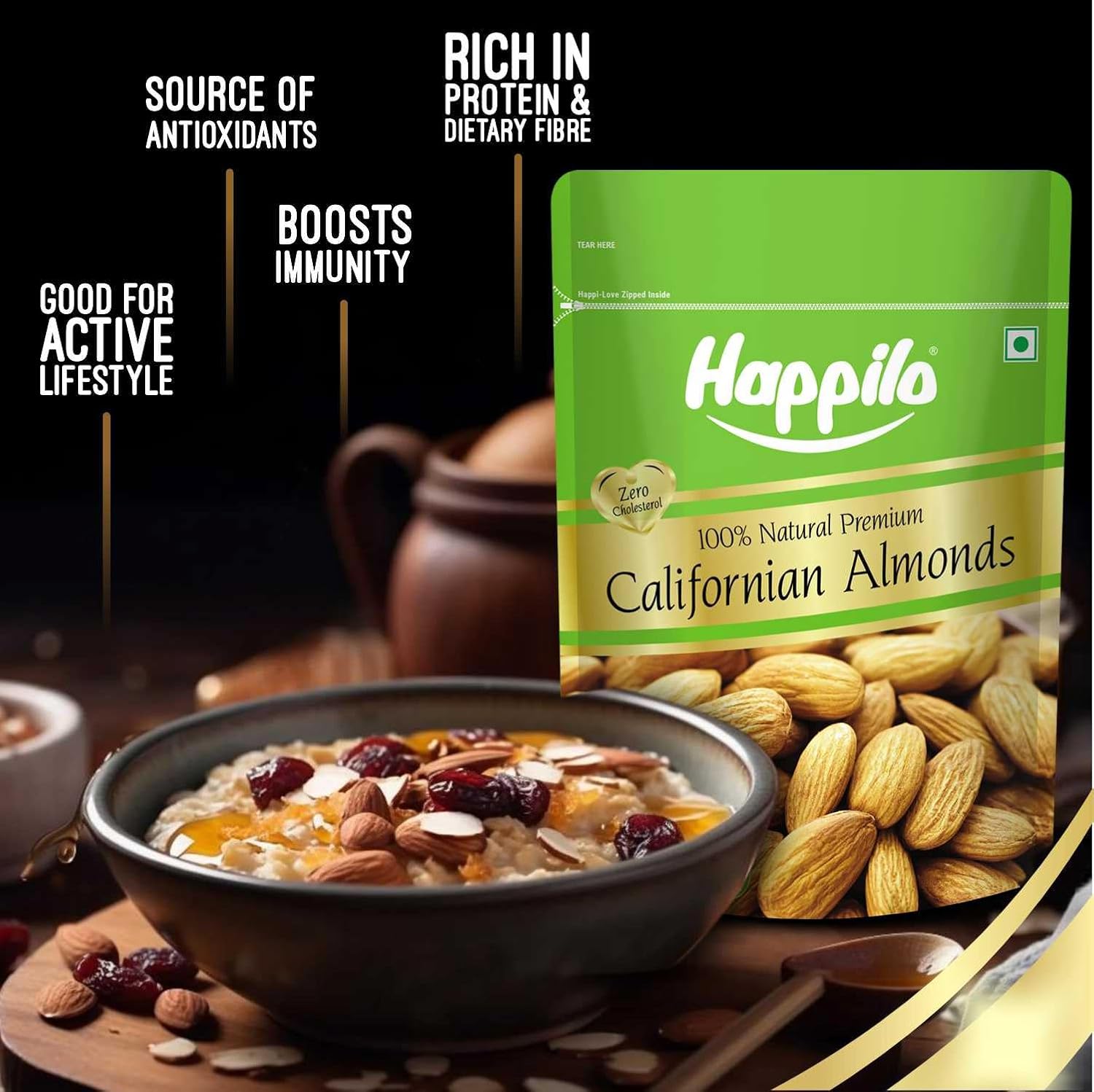 Happilo Premium 100% Pure California Almonds - 500 g