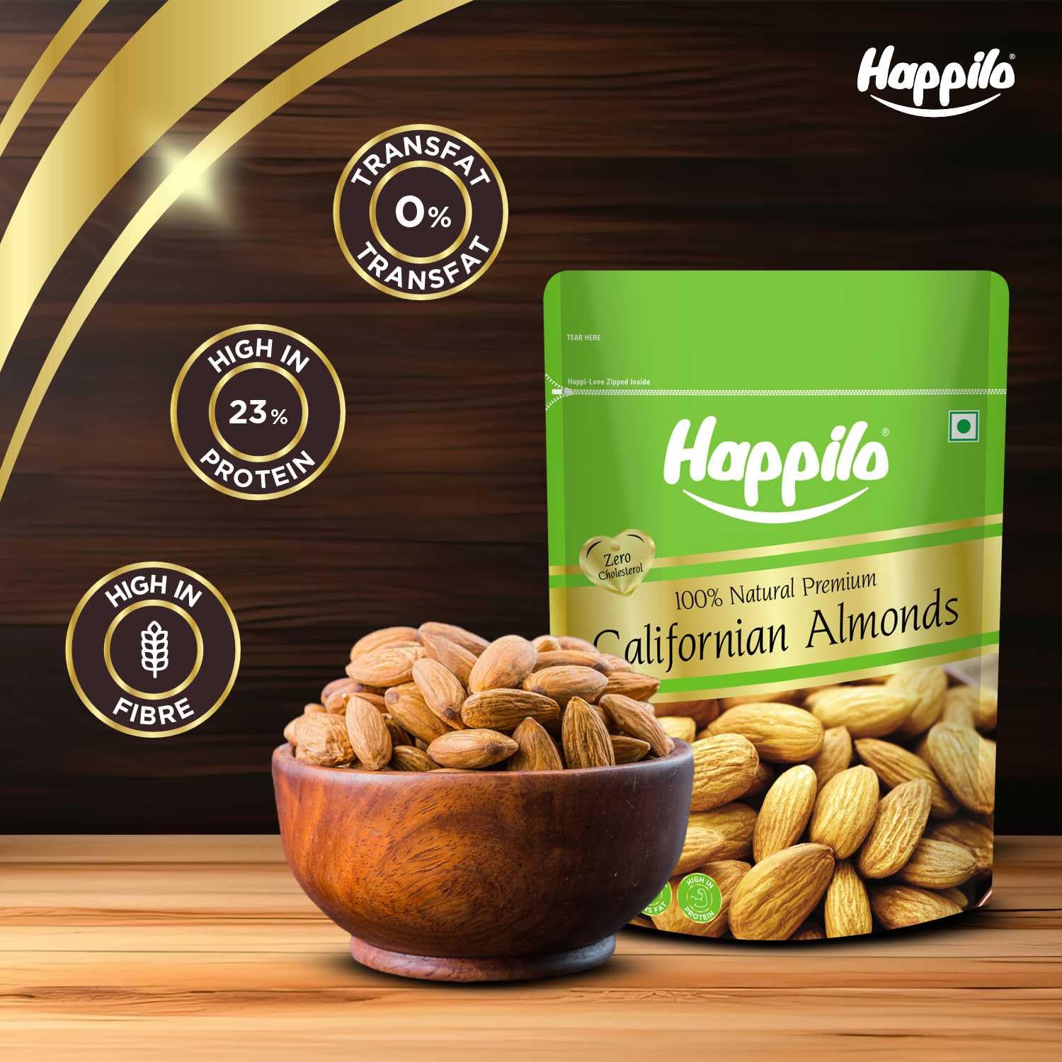 Happilo Premium 100% Pure California Almonds - 500 g