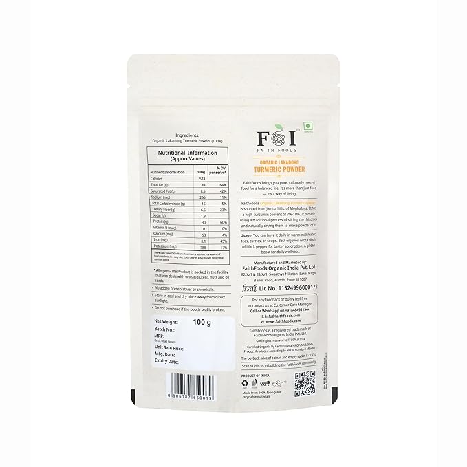 Faith Foods Lakadong Turmeric Powder - 100 g