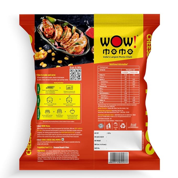 WOW MOMO Corn & Cheese Chilli Momos - 240 g