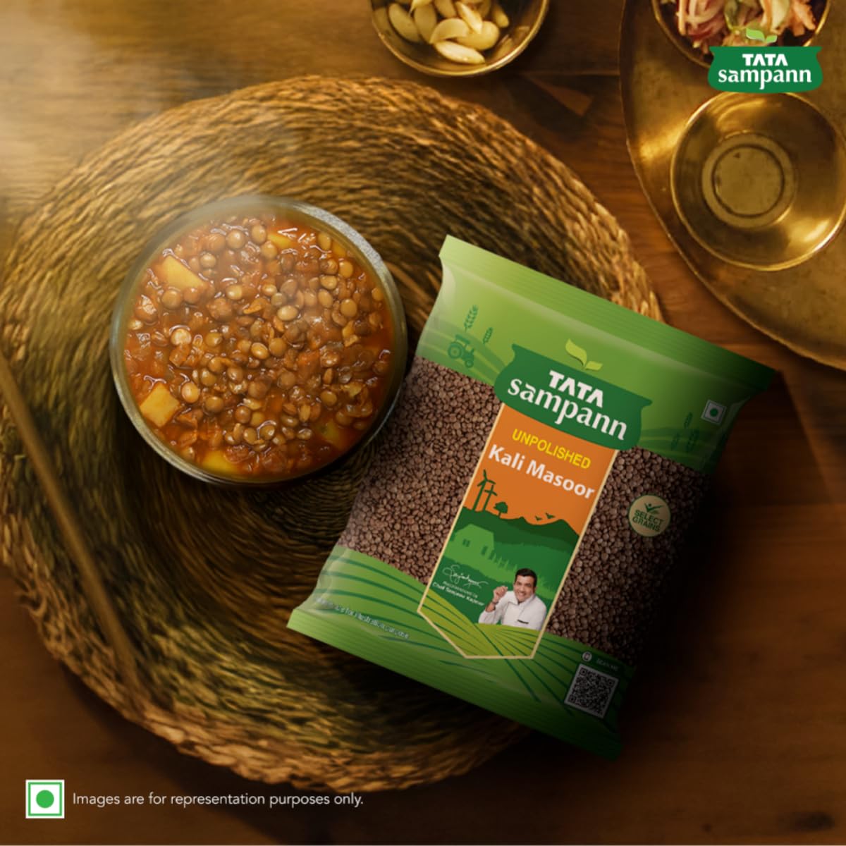 Tata Sampann Unpolished Kali Masoor Dal Whole With Skin - 1 kg