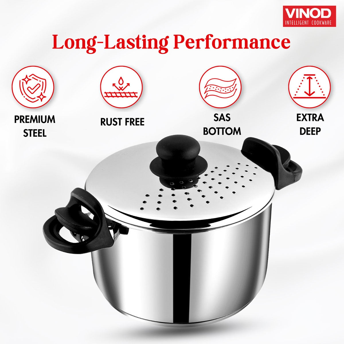Vinod Stainless Steel Pasta Pot with Strainer lid -6.8 L - STPL