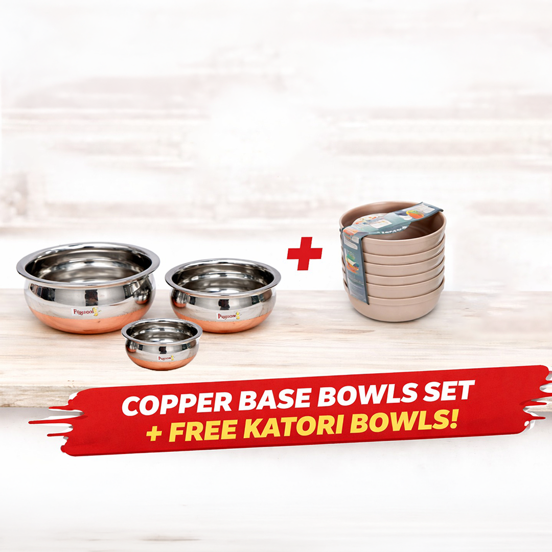 Stainless Steel Baby Lite Dish Copper Bottom Handi - Set of 3 + FREE Bowl 6 Pc