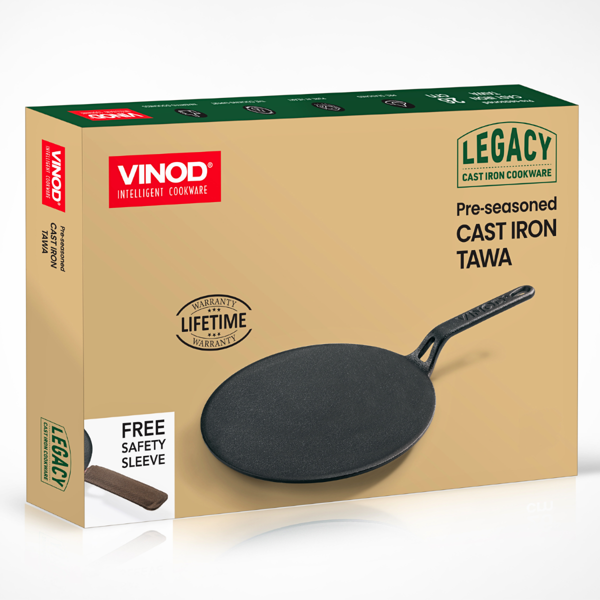 Vinod Legacy Pre Seasoned Cast Iron Roti/Chapati/Phulka Tawa with Handle - 26 cm - LCIT26
