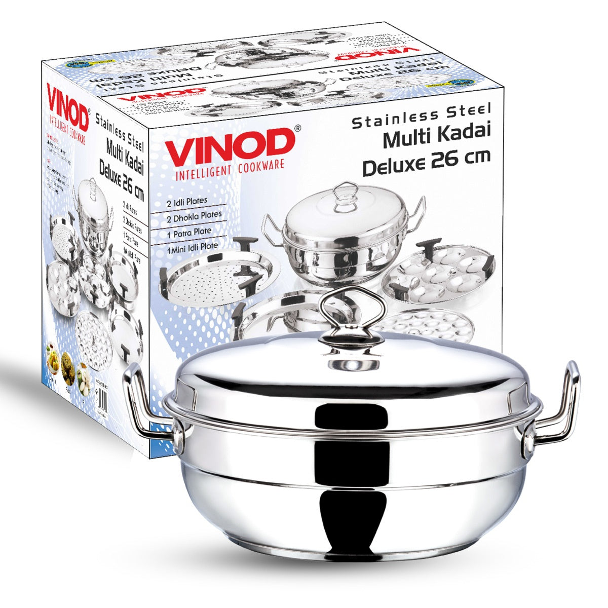 Vinod Stainless Steel Deluxe Multi Kadai with 6 Plates - 26 cm - SSMUKDDX