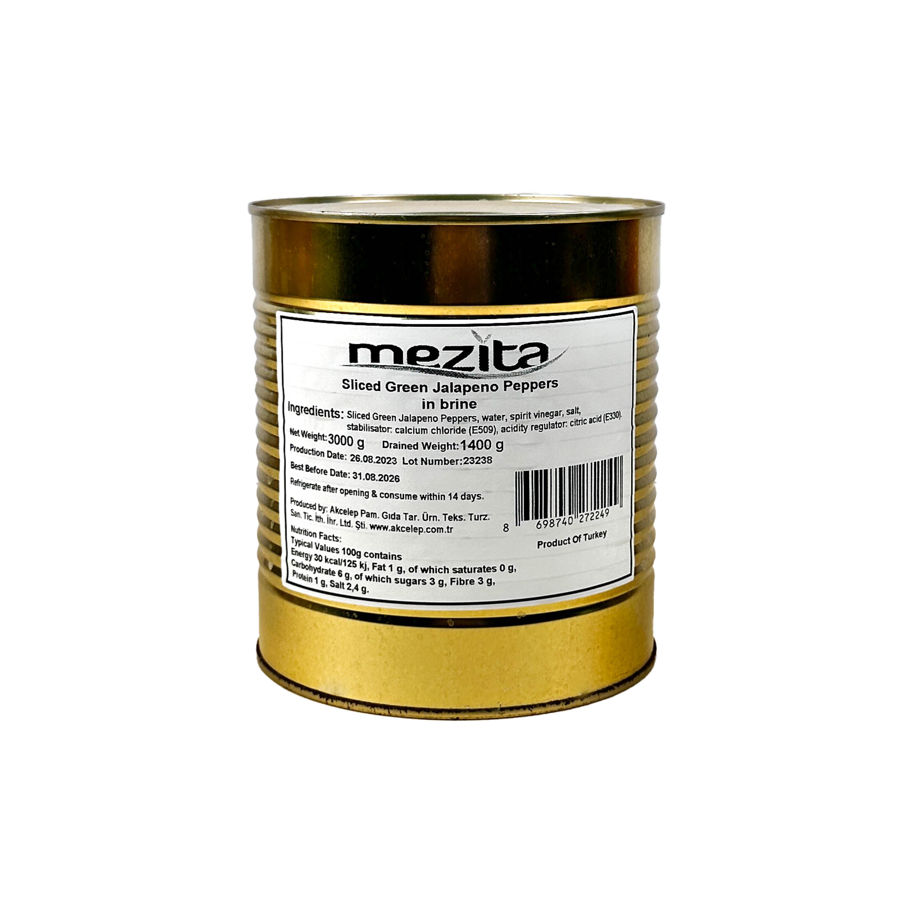 Mezita Sliced Green Jalapeño - 3 Kg