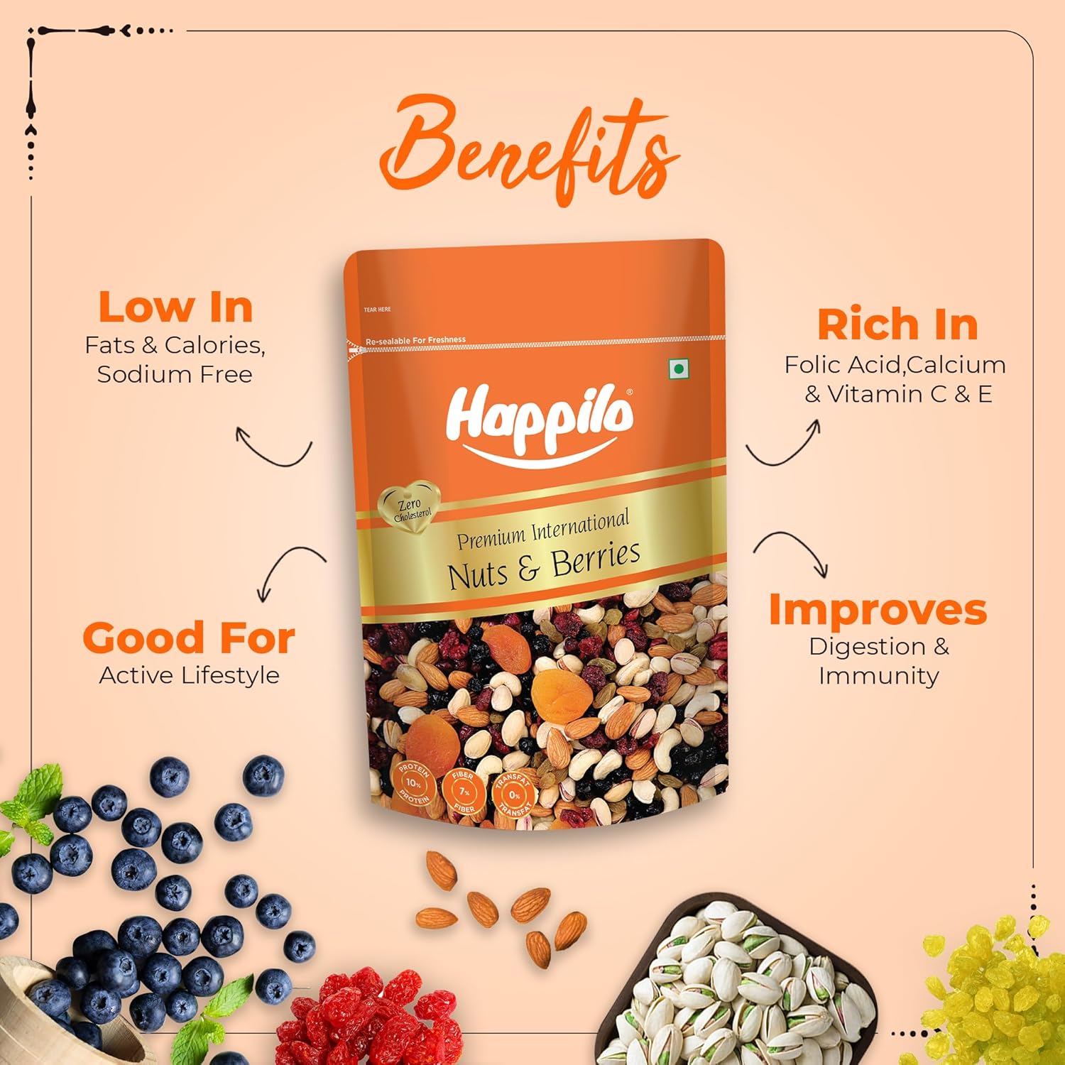 Happilo Premium International Dried Nuts and Berries - 200 g