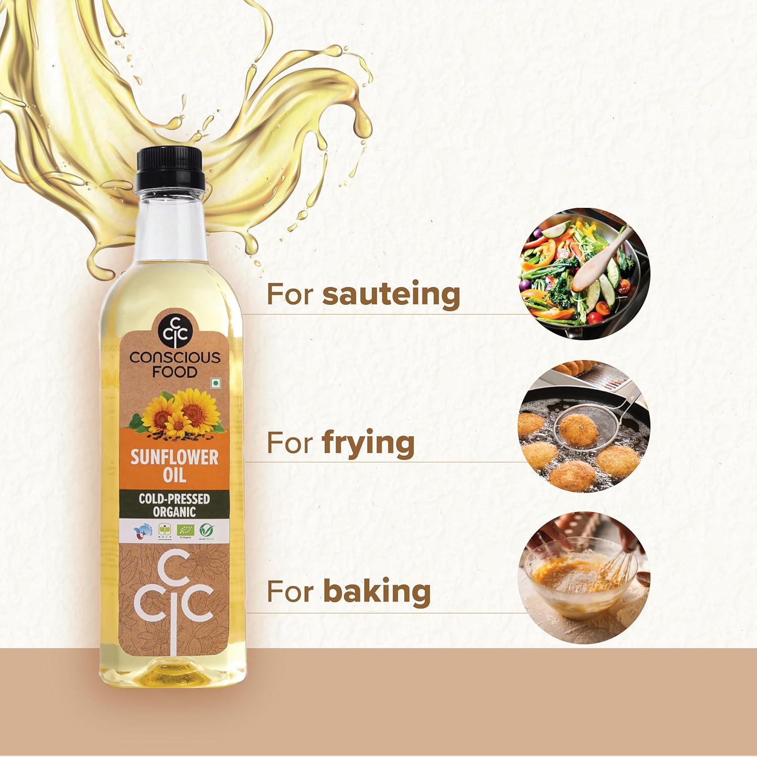 Conscious Food Cold Pressed Sunflower oil (Certified ORGANIC) - 500 ml