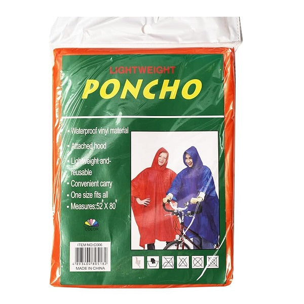 Adult Poncho Raincoat Lightweight & Waterproof - 1 Pc