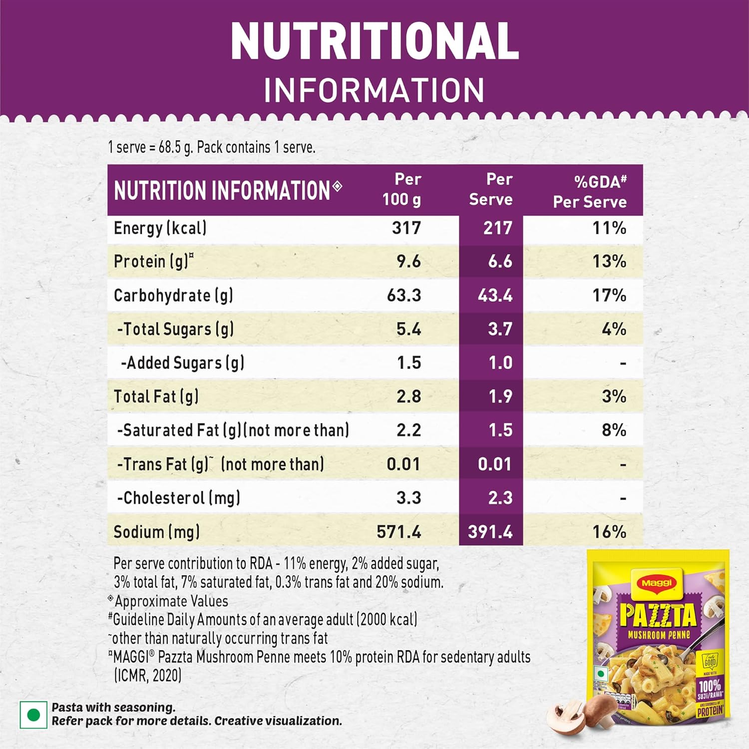 Maggi Pazzta Instant Pasta Mushroom Penne -68.5 g
