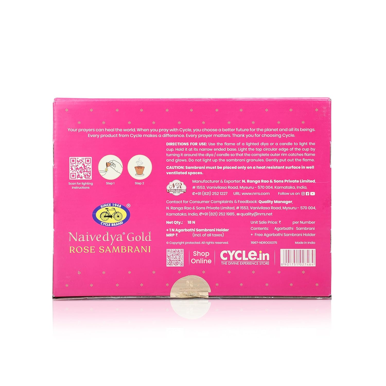 Cycle Pure Naivedya Gold Sambrani Dhoop Cups (Rose) - 1 Box (18 Pcs)