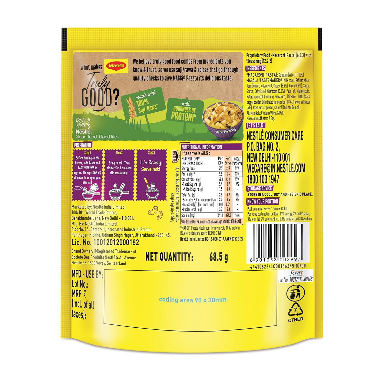 Maggi Pazzta Instant Pasta Mushroom Penne -68.5 g