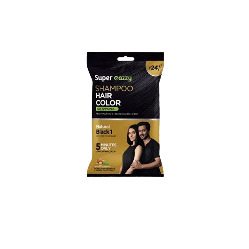 VCare Shampoo Super Eazzy Hair colour 5 Minutes Only Natural Black - 3 x 20 ml
