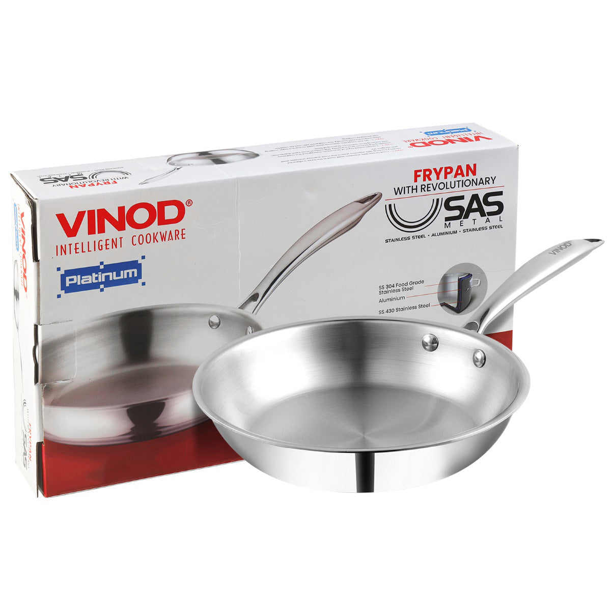 Vinod Platinum Triply Stainless Steel Frypan - 24 cm - PTF24