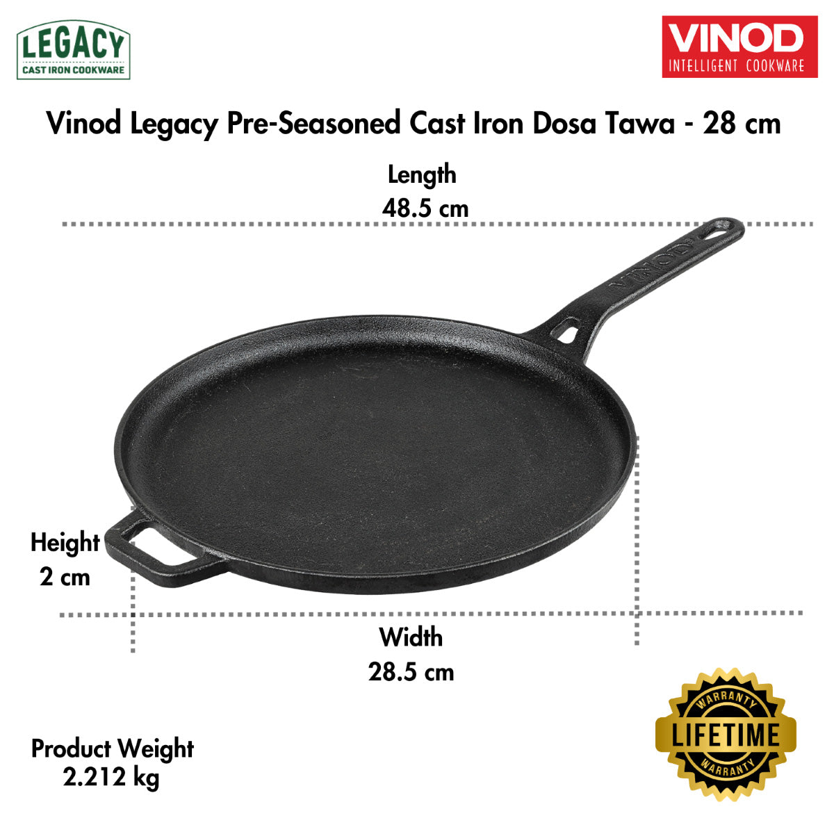 Vinod Legacy Pre-Seasoned Cast Iron Dosa Tawa - 28 cm - LCIDT28