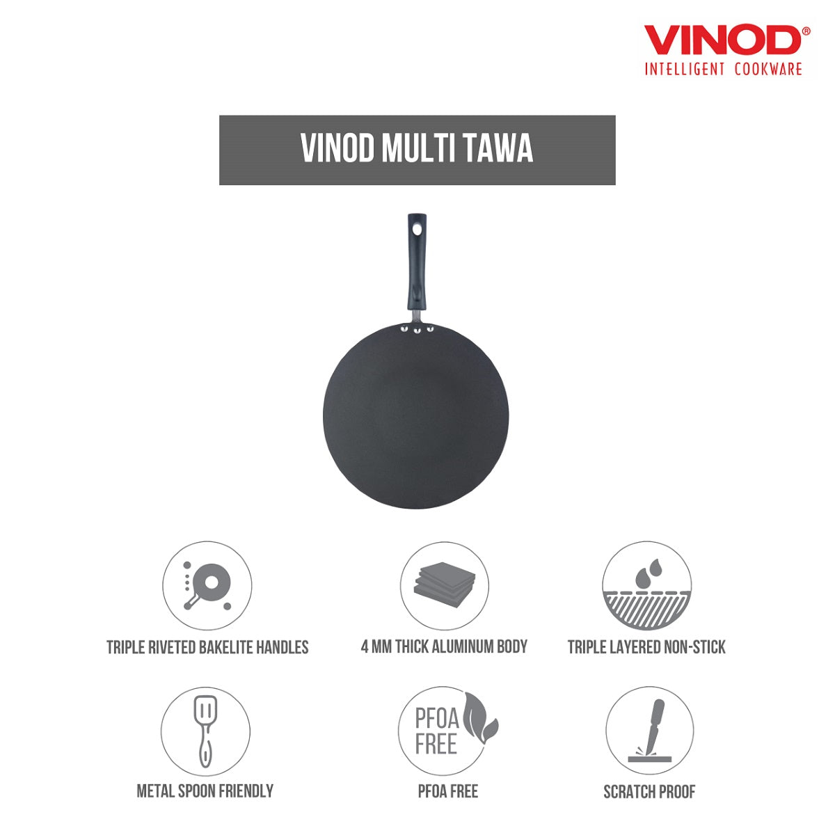 Vinod Zest Aluminium Non Stick Flat Multi Tawa - 32.5 Cm - ZFMT325