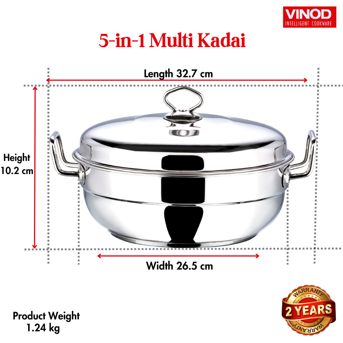 Vinod Stainless Steel Multi Kadai - 5 Plates (26 cm) - SSMUKD26