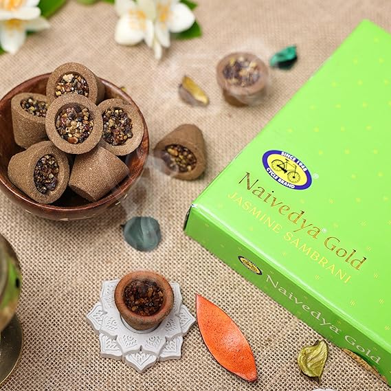 Cycle Pure Naivedya Gold Sambrani Dhoop Cups (Jasmine) - 1 Box (18 Pcs)