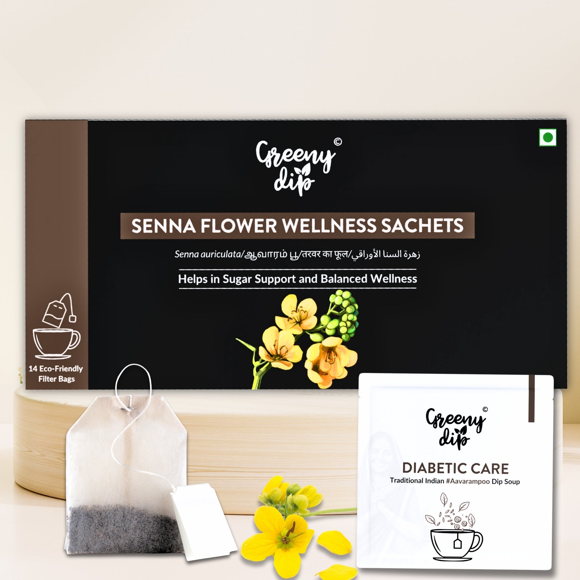 Greeny Dip Soup Senna Flower Wellness Sachets (14-Day Pack)  - 1 Box